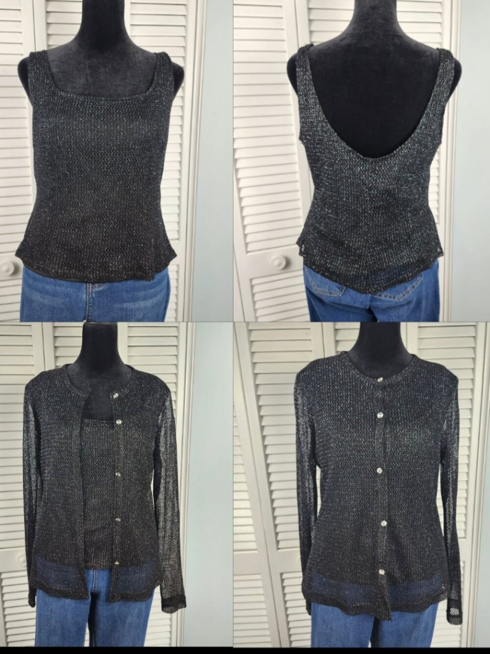 JS Collections 2 Piece Set Black Mesh Tank & Cardigan Set Size Medium